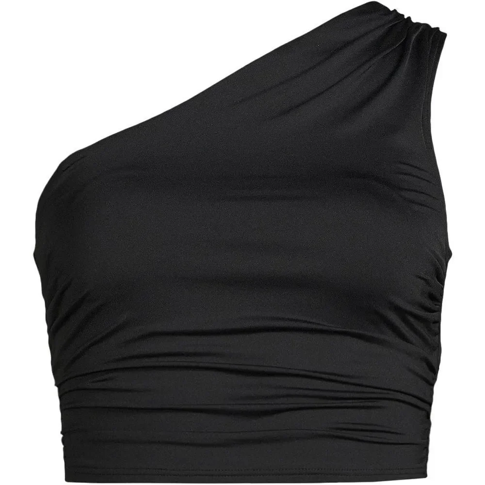 Land’s End multi way one shoulder adjustable strap soft tankini Top Black Var